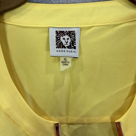 Anne Klein Womens XL Yellow Sheer Zip-Front Blouse NWT 3/4 Sleeve Colorful Beach - Picture 3 of 11